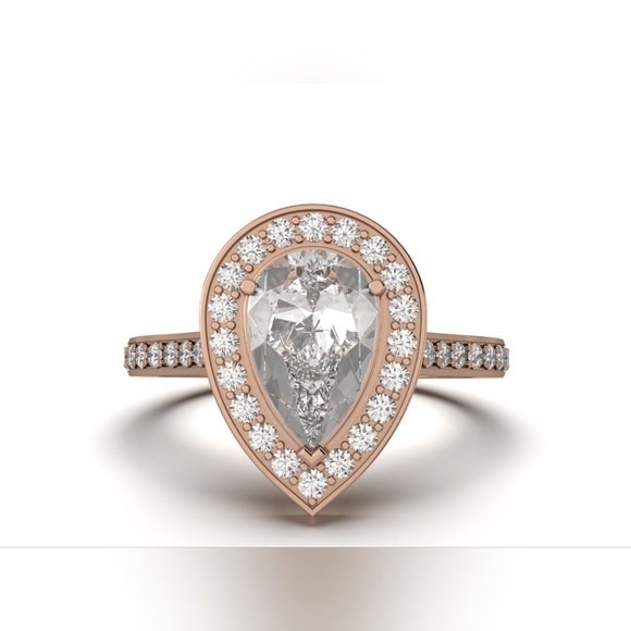 Hand-made Pear Diamond Ring with Rose Gold Setting IGI Certified Size 7 - Picture 1 of 7